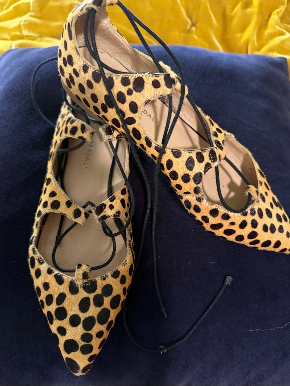 Loeffler Randel Pointed Lace-Up Ballet Flats in Leopard Print calf hair